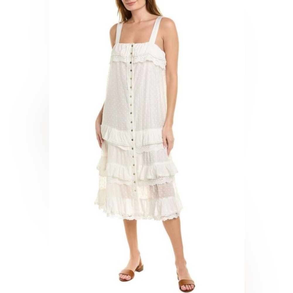 Johnny Was Mariela Tiered Midi Dress White Ruffles Romantic Size Small NWT